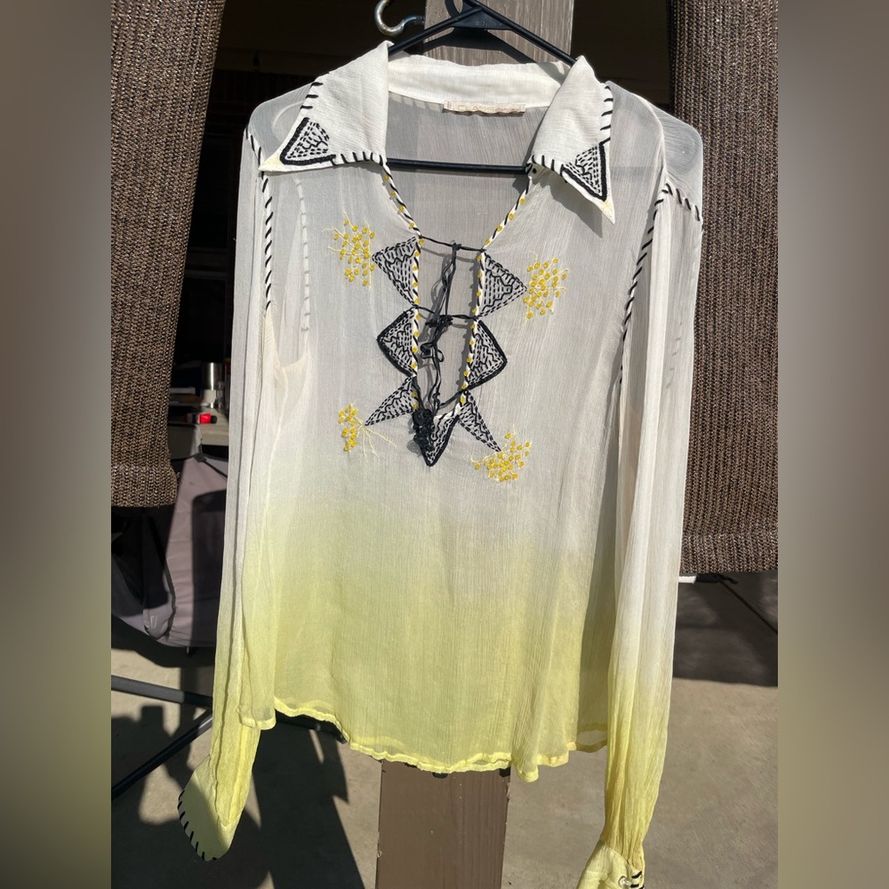 Roberto Cavalli Class Two Tone Sheer Long Sleeve Blouse